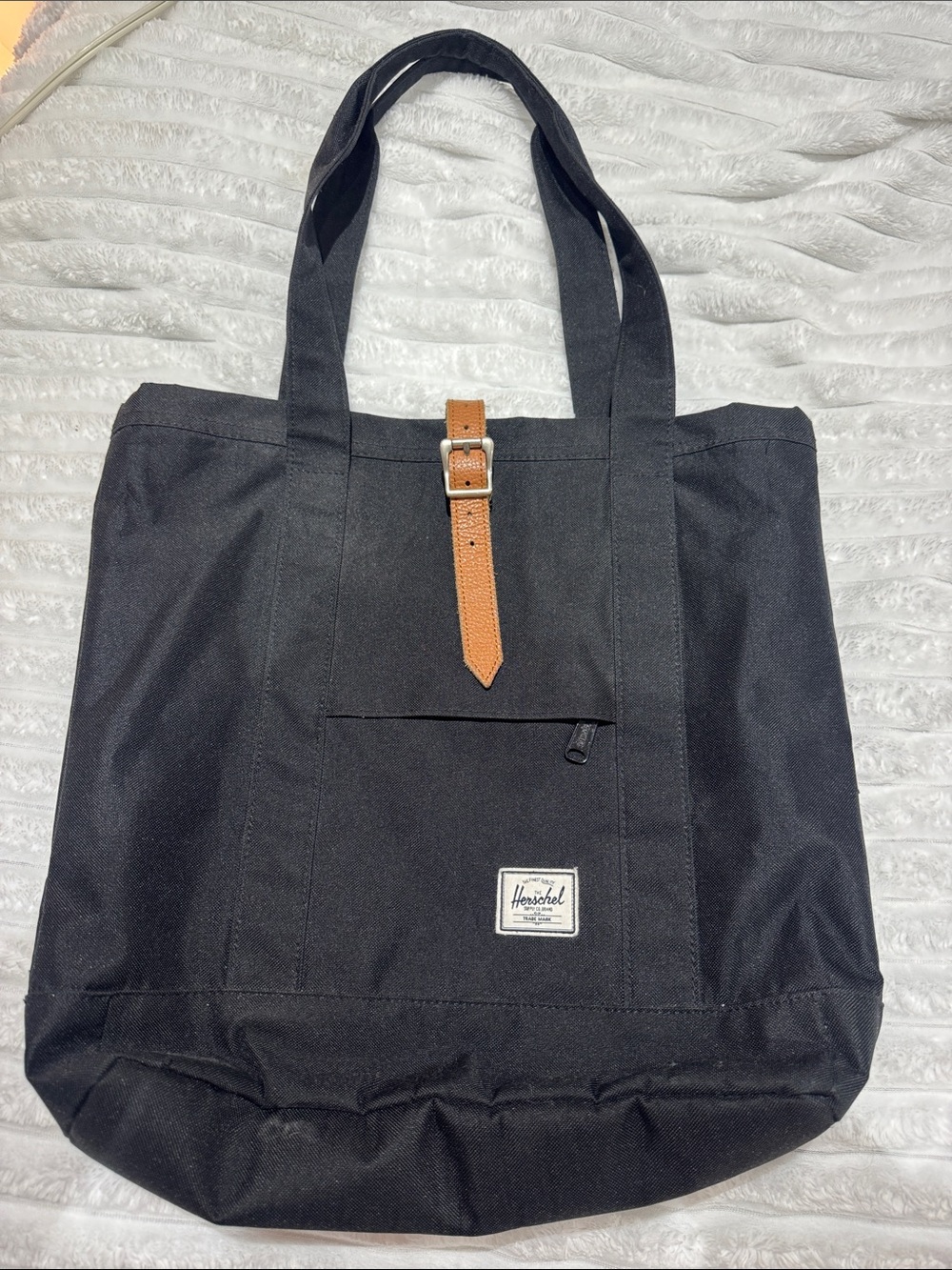 Herschel Supply Company Black Tote with Brown Strap Accent